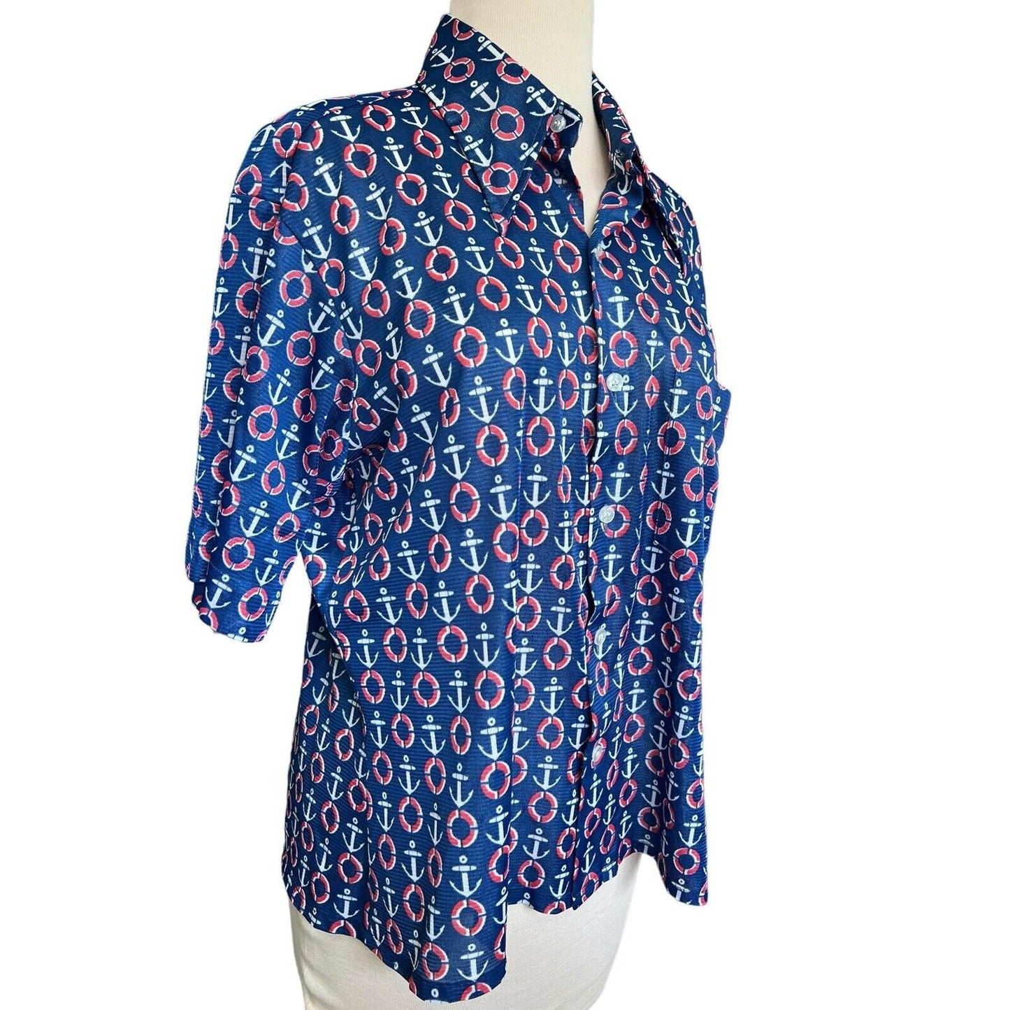 MARLBORO CLASSICS Womens Nautical Shirt Large Rare Vintage Button Down Polyester