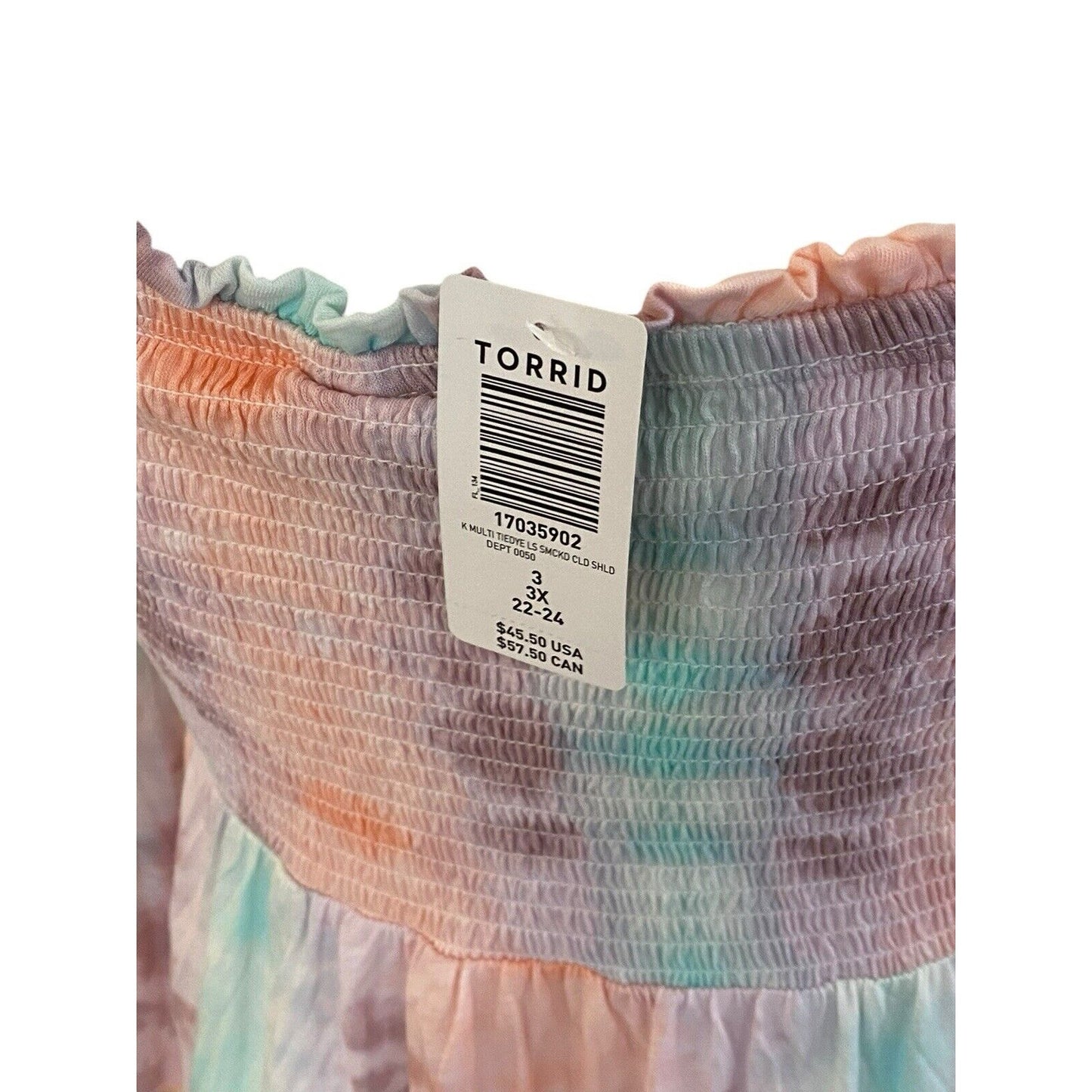 Torrid Womens Plus Sz 1X Tie Dye Babydoll Smocked Off-Shoulder Bell Sleeve Top