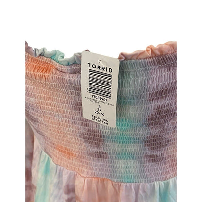 Torrid Womens Plus Sz 1X Tie Dye Babydoll Smocked Off-Shoulder Bell Sleeve Top
