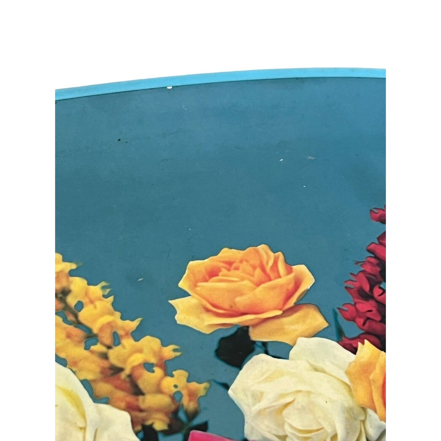 Vintage Serving Tray MCM Floral Roses Wrapped Handles Bouquet Bright Japan