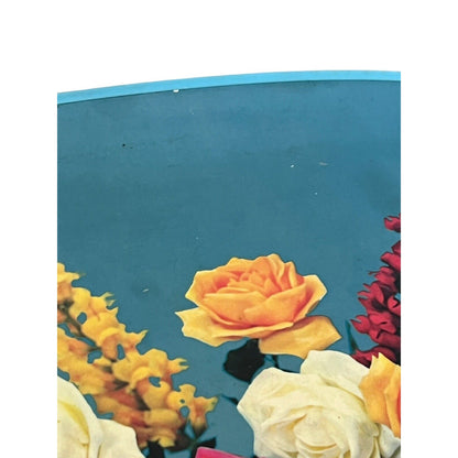 Vintage Serving Tray MCM Floral Roses Wrapped Handles Bouquet Bright Japan