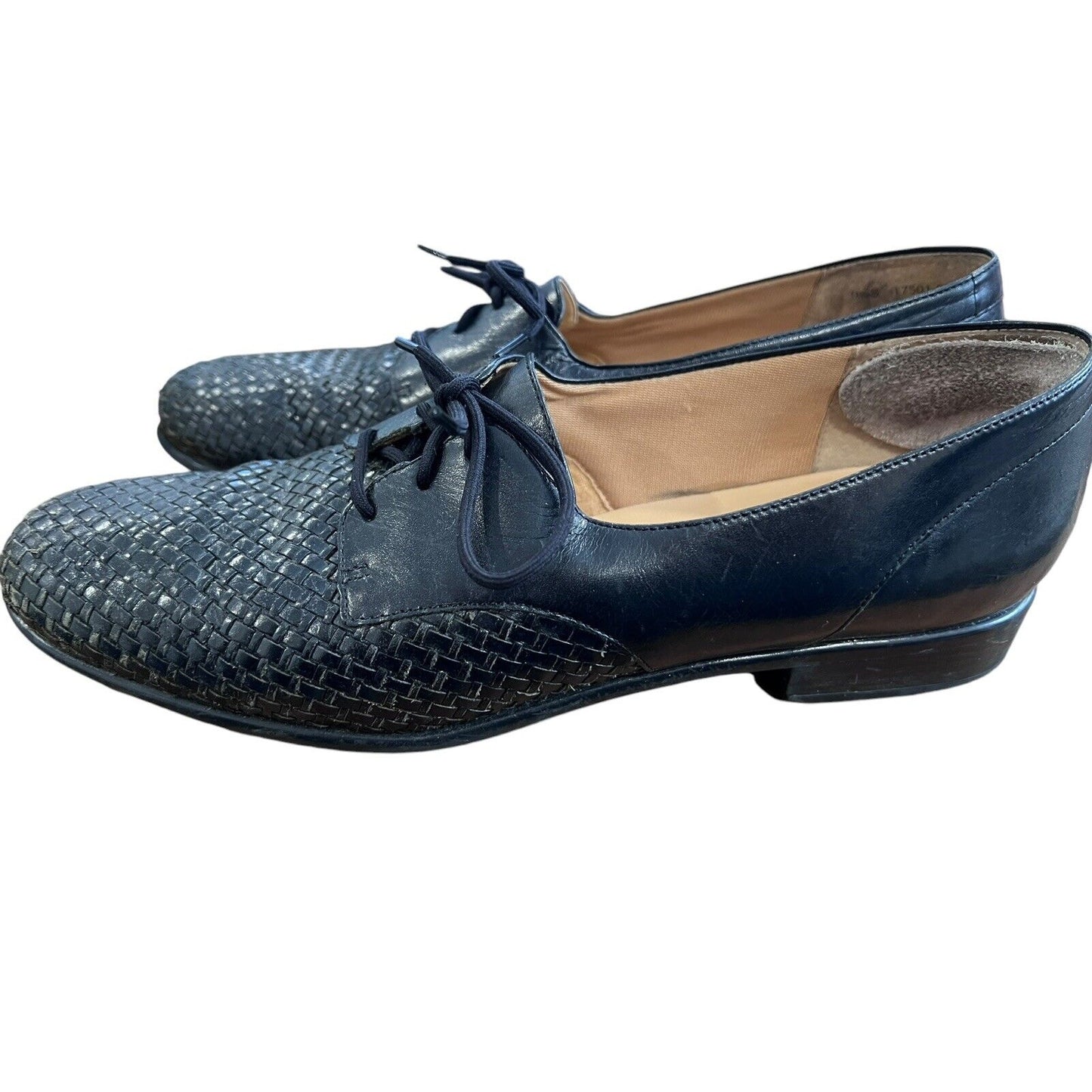 Vintage TROTTERS LILA Woven Leather Black Oxford Shoes Flats 9.5 S (AAA)