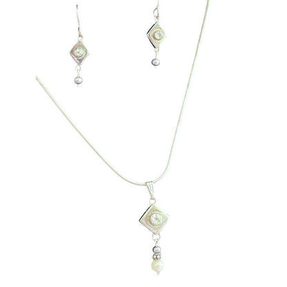 925 Sterling Silver CZ Pendant Necklace Dangle Earrings Set Faux Pearl