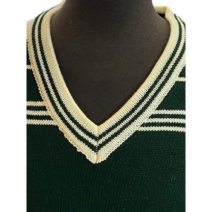 VINTAGE Size Medium Snowdrift Acrylic Sweater Mens Pullover Green V-Neck Preppy