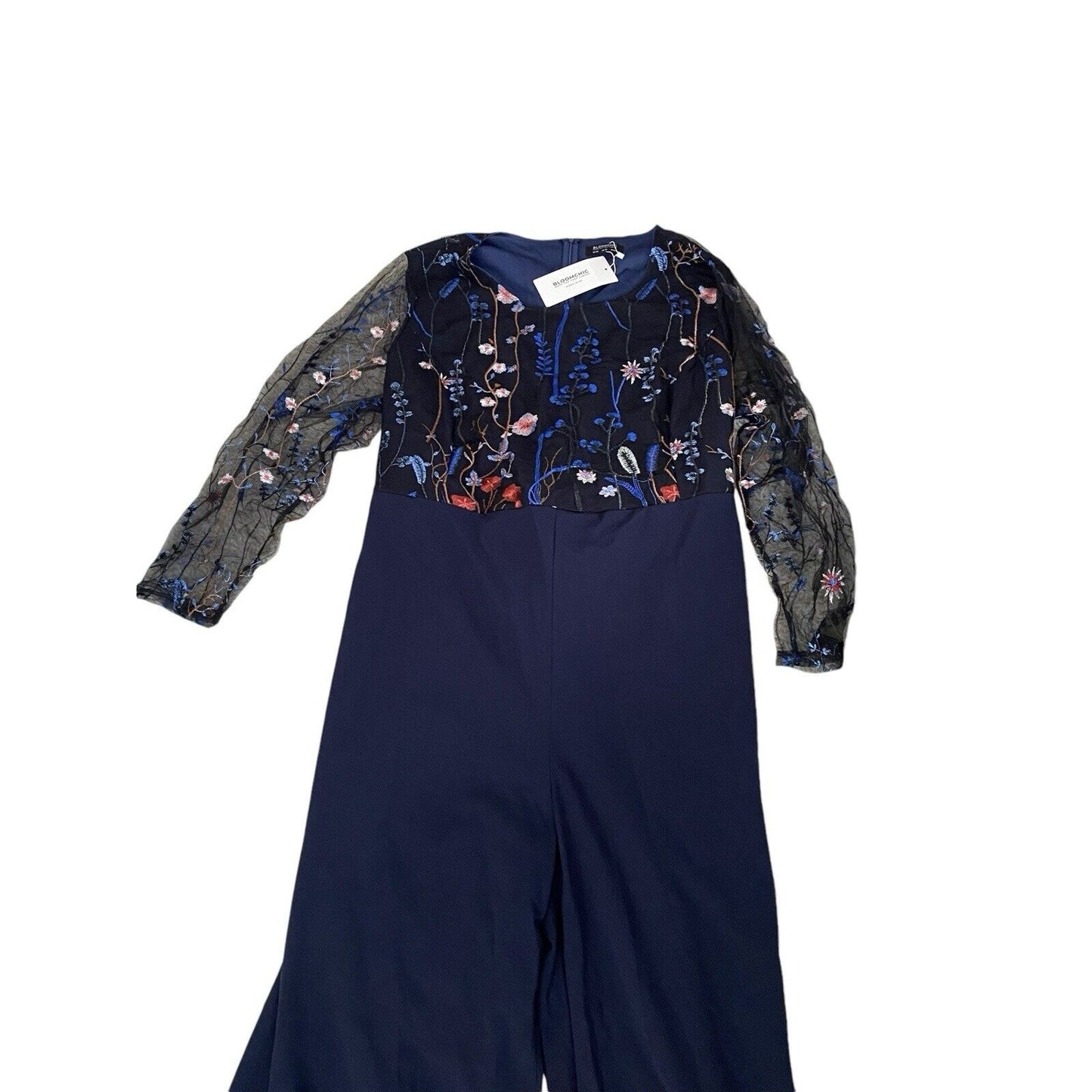 Size 28W Bloomchic Romper Jumpsuit Formal Embroidered Navy Floral NWT