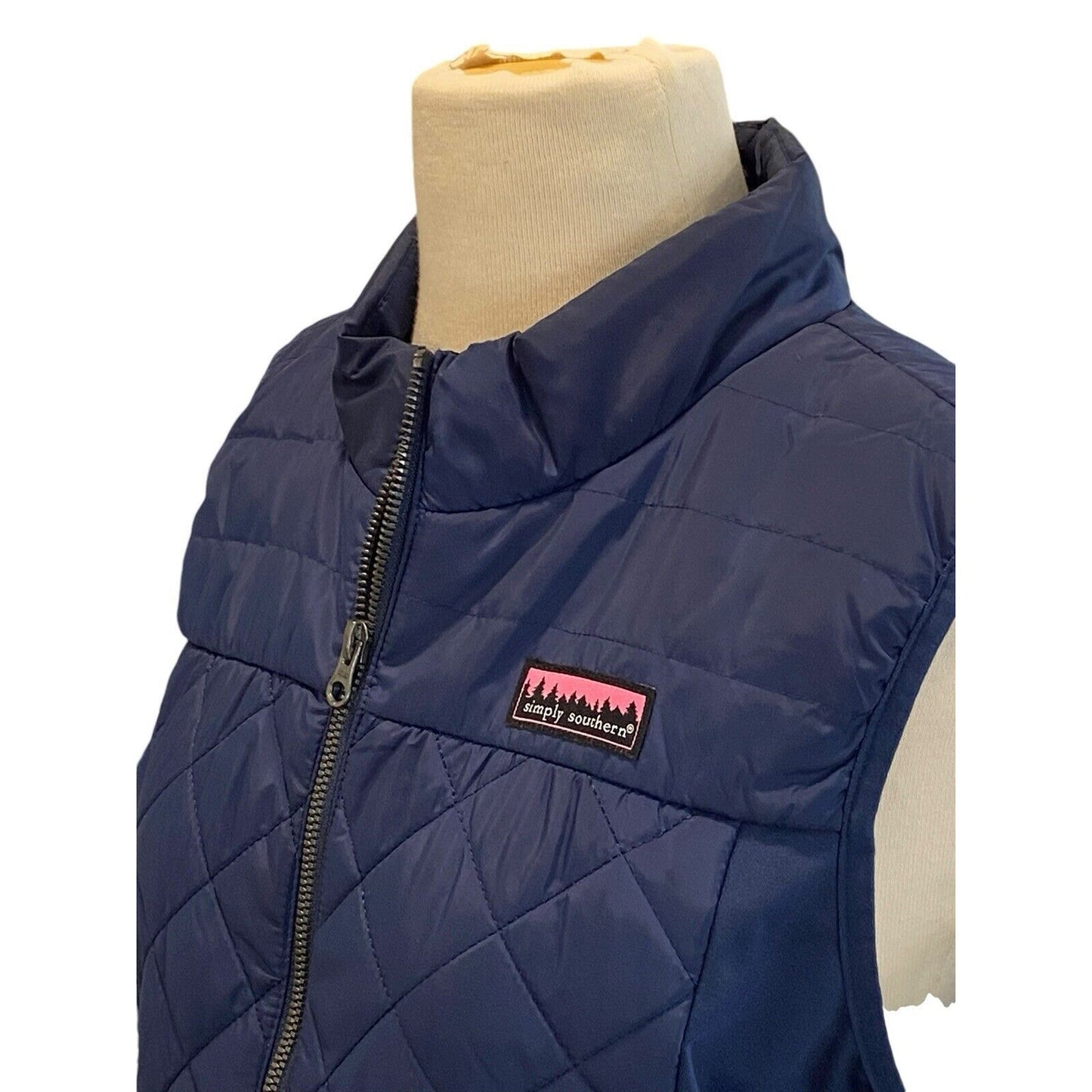 Size Medium Simply Southern Women’s Azure Navy Blue Puffer Vest Classic Preppy