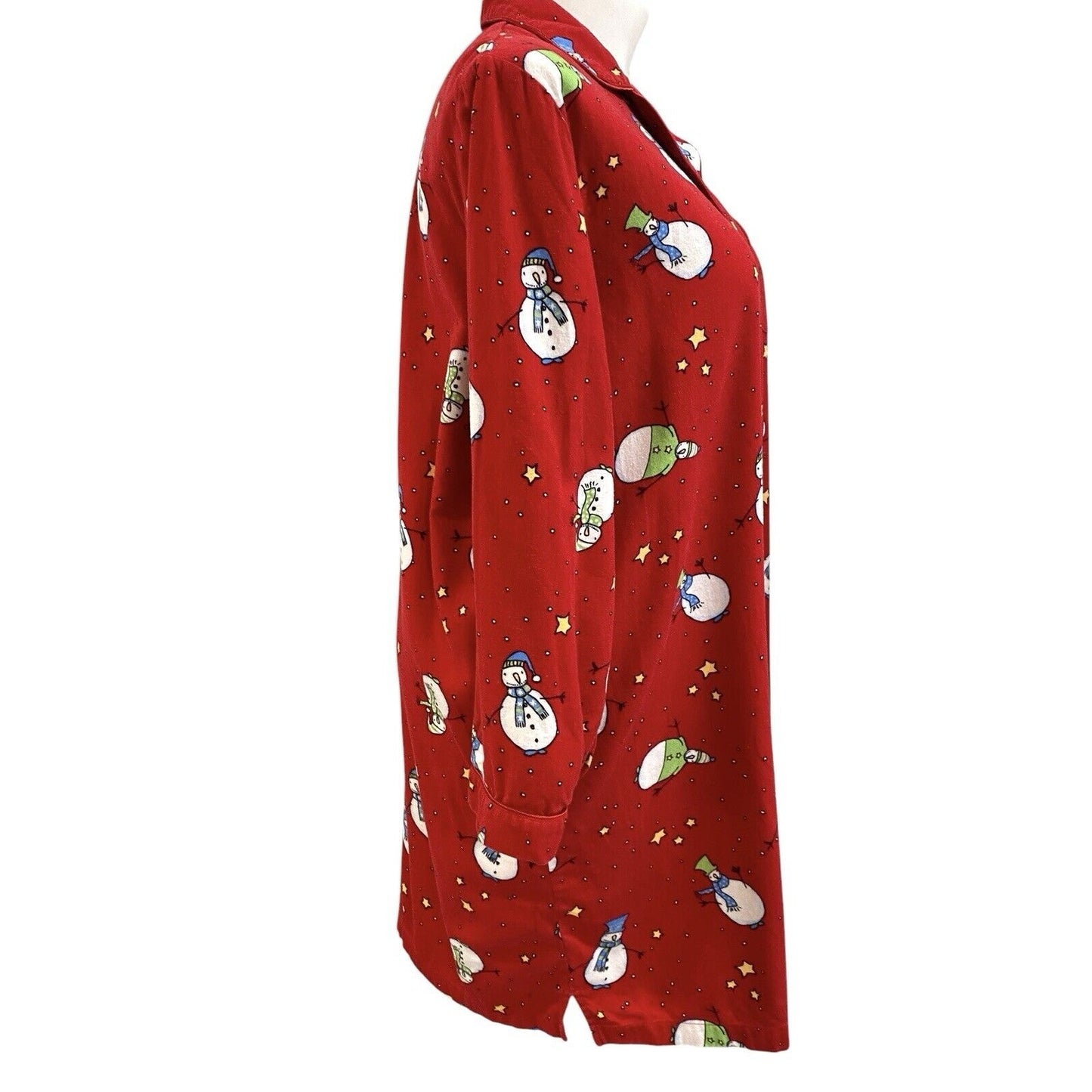 XL Charter Club Flannel Night Shirt Gown Red Snowman Long Sleeve Cotton Women