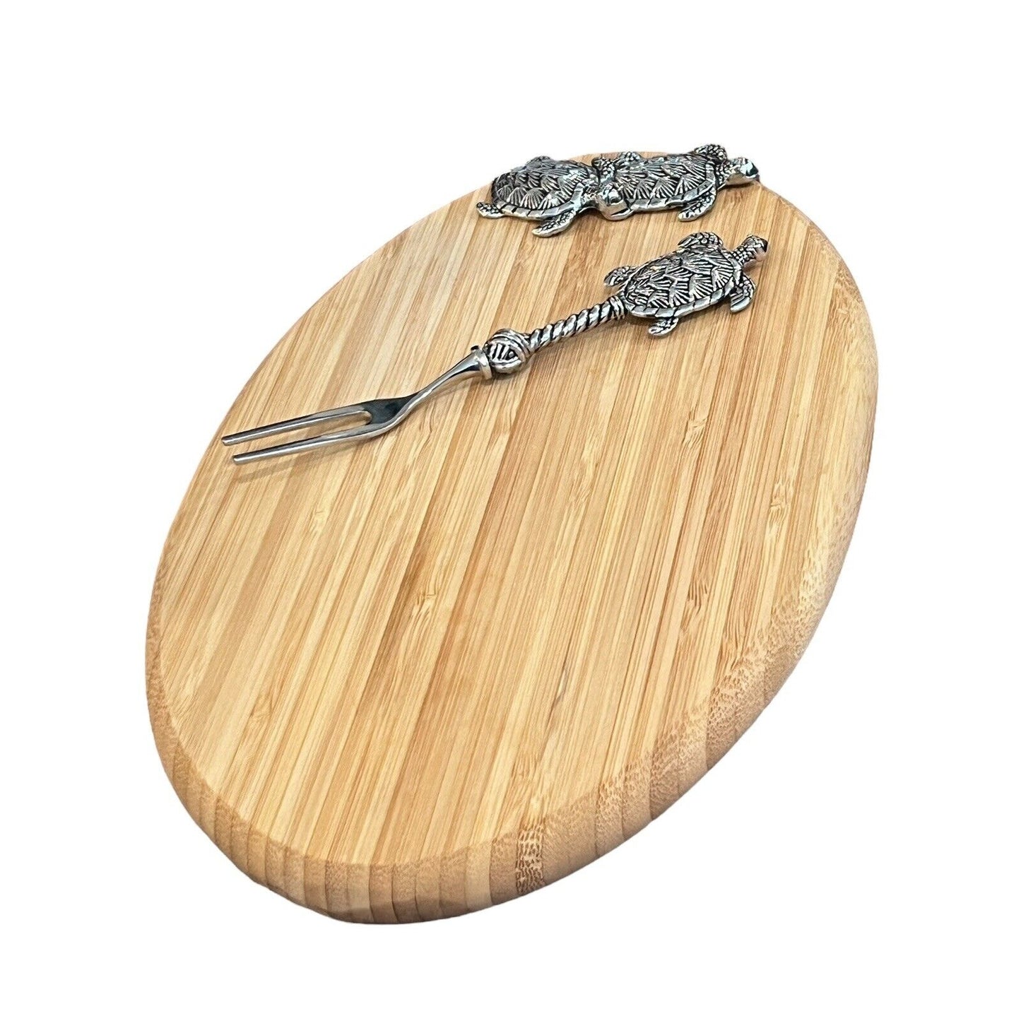 Mudpie Long Turtle Wood Board Set 10” X 6.5” with Small Fork