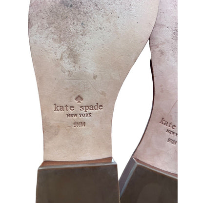 Size 9.5 Kate Spade Ruffle Beau Leather Slide Sandals Gold Chain Preppy Coastal