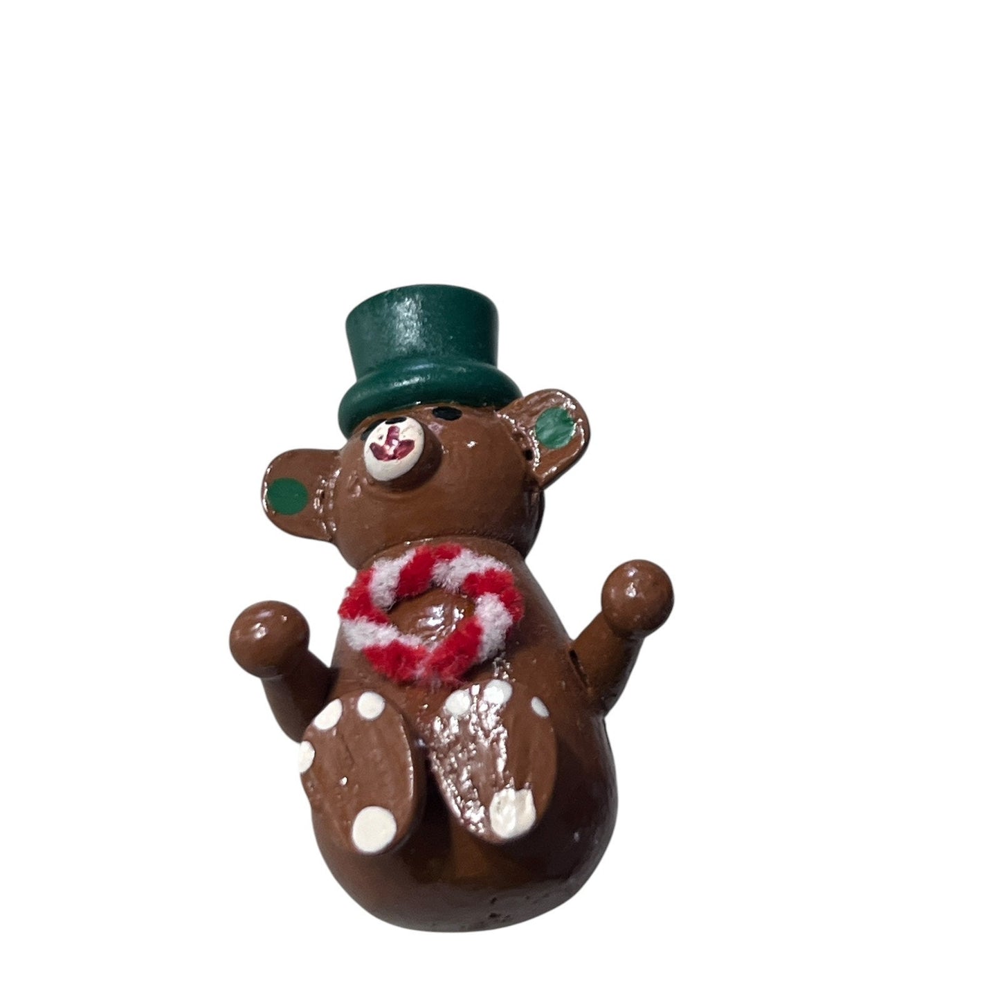 2 Vintage Hand Painted Wooden Christmas Ornaments Small Retro Bear Stocking