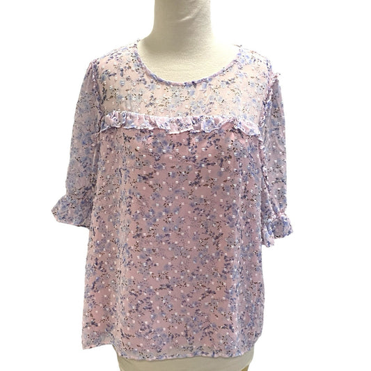 CECE floral print ruffle 3/4 sleeve lined blouse womens Size Large Cottagecore