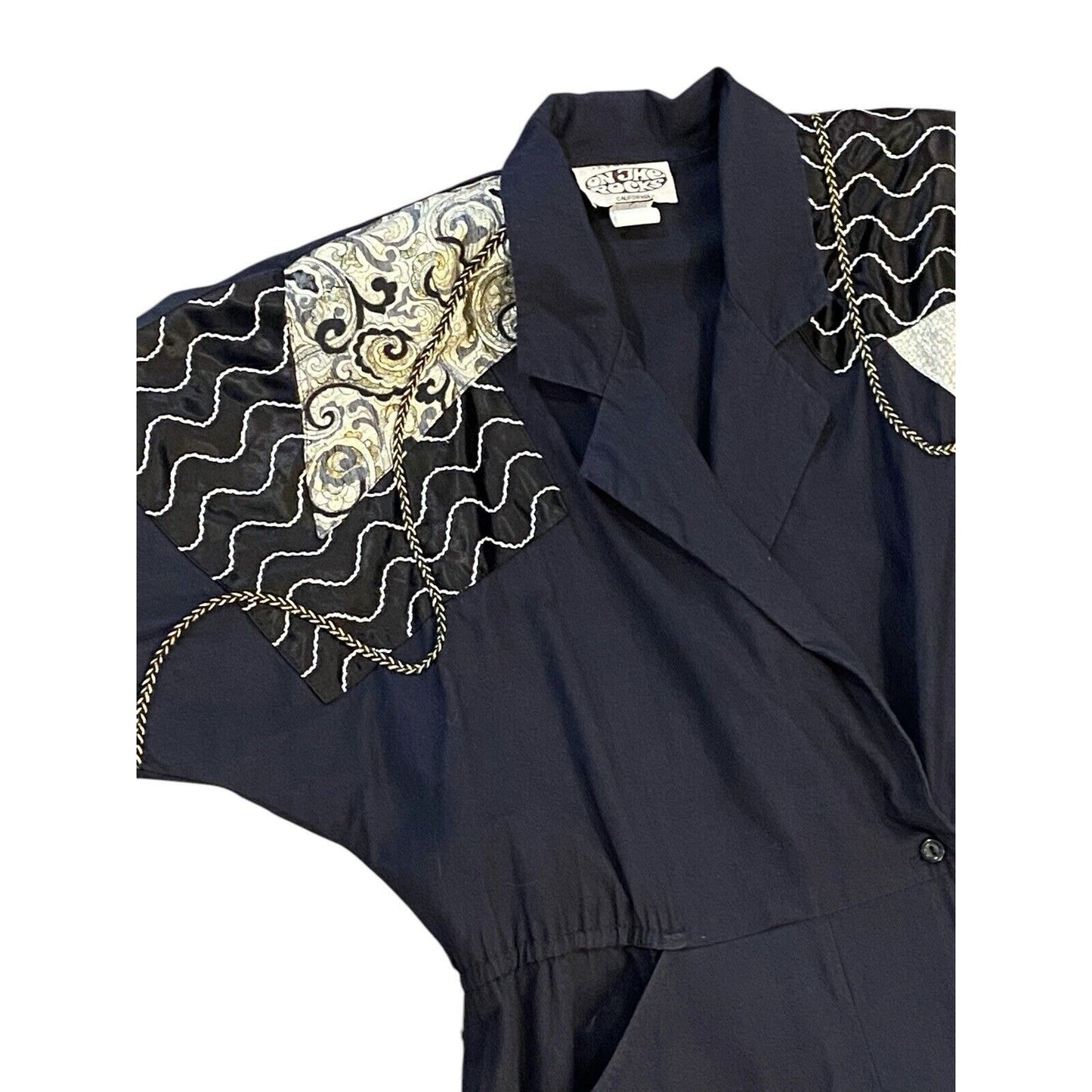 80’s ON THE ROCKS California Black Jumpsuit Retro Shirt One Piece Metallic Rock