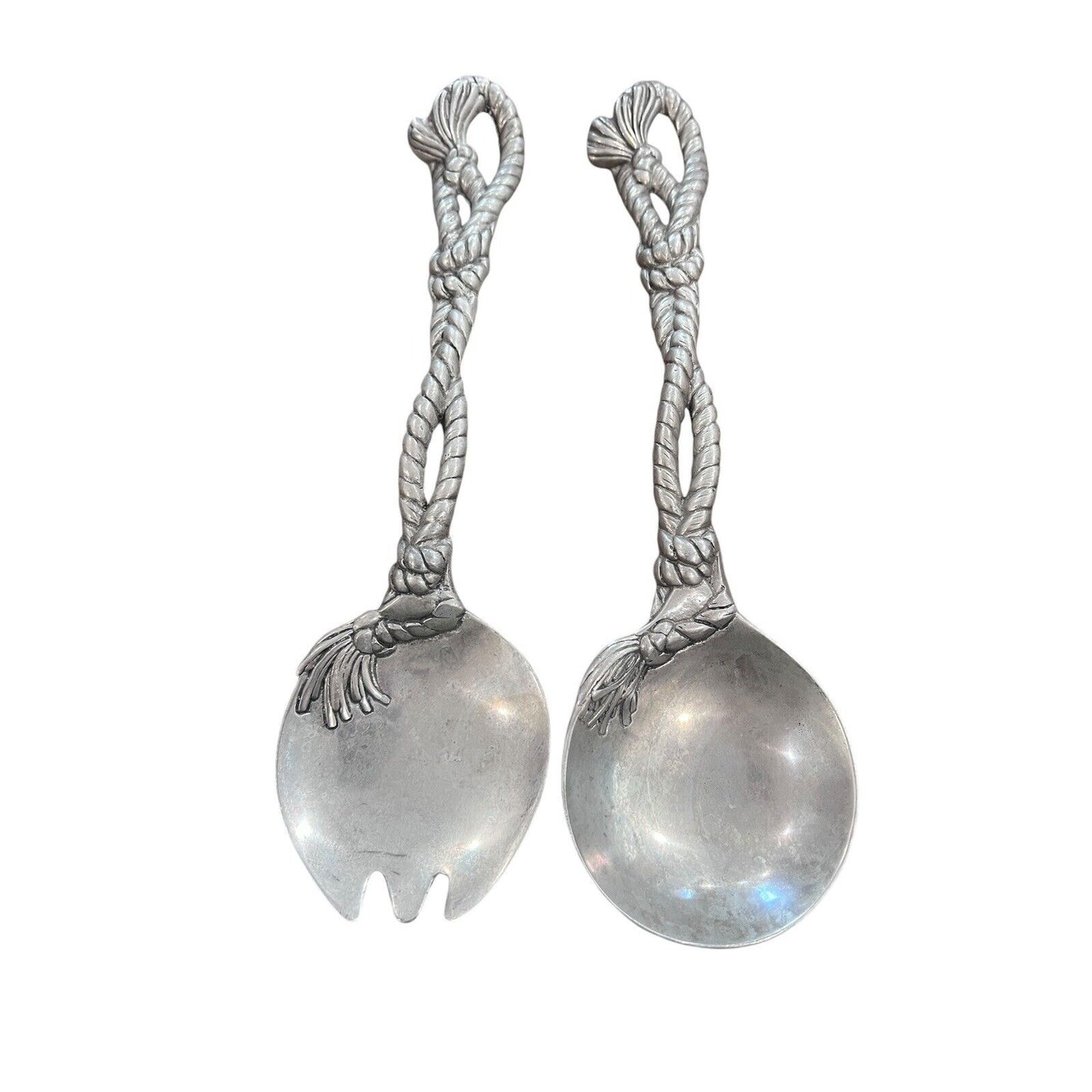 Vintage 2002 Arthur Court Pewter Nautical Rope Western Motif Salad Serving Set