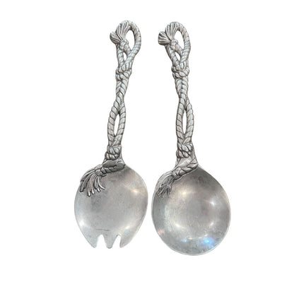 Vintage 2002 Arthur Court Pewter Nautical Rope Western Motif Salad Serving Set