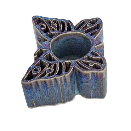 Bay Pottery Votive Butterfly Candle Holder Glazed Blue Purple USA Tea light