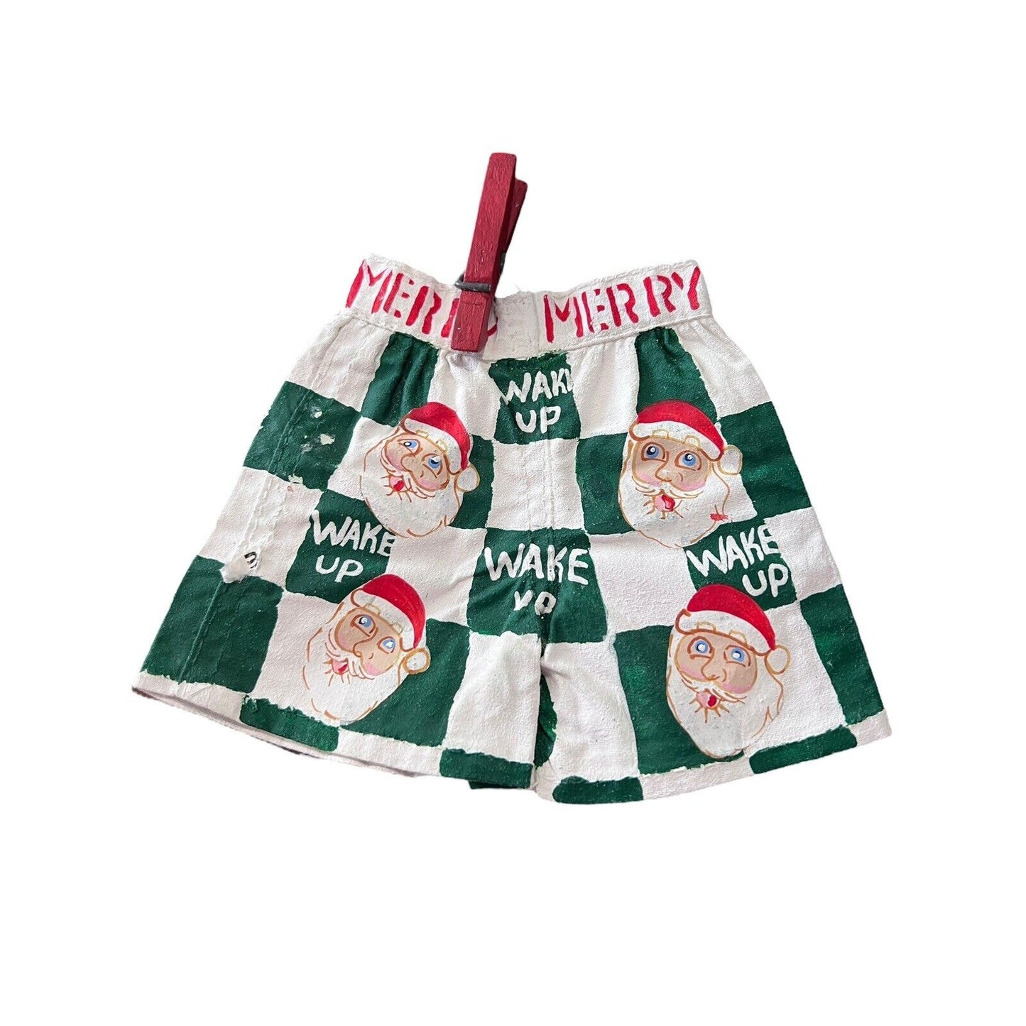 Hand Made Santa Claus Box Underwear Christmas Ornament Holiday Craft Painted