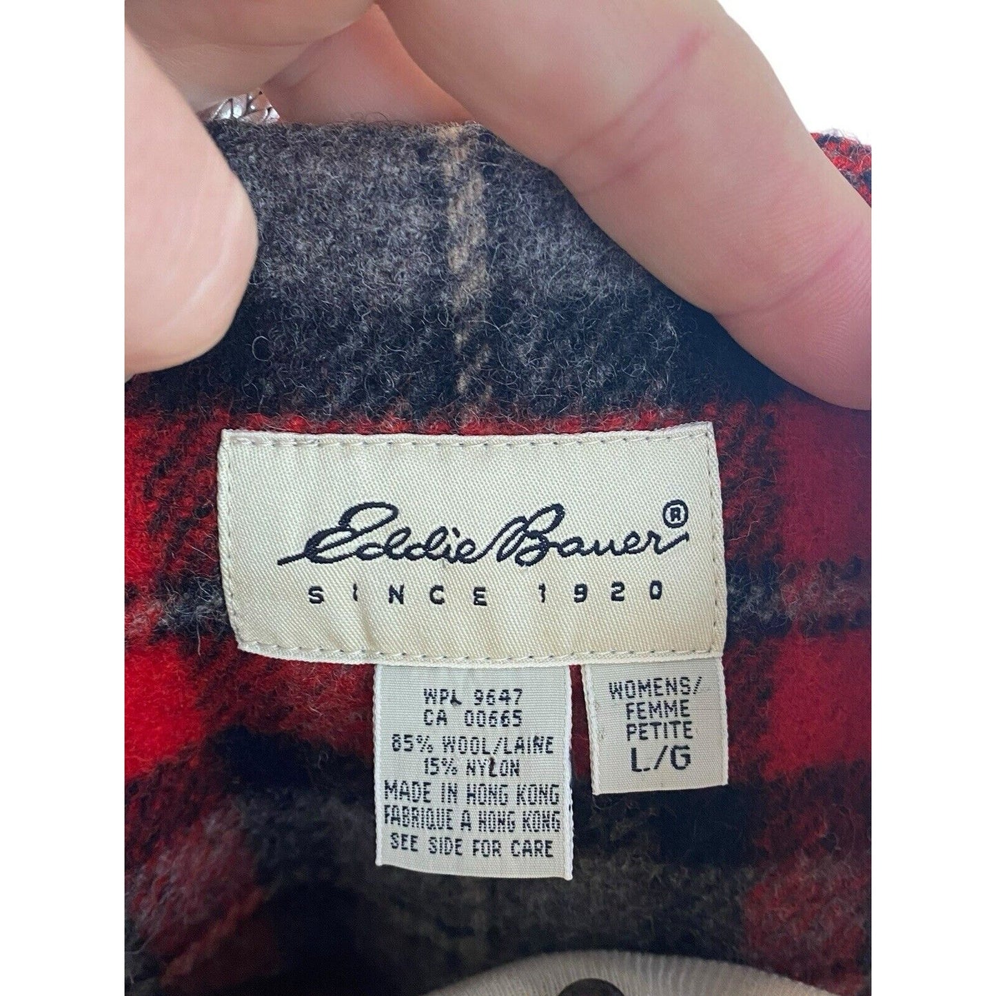 Petite Large Eddie Bauer Women Wool Plaid Red Black Grey Button Pocket Vest
