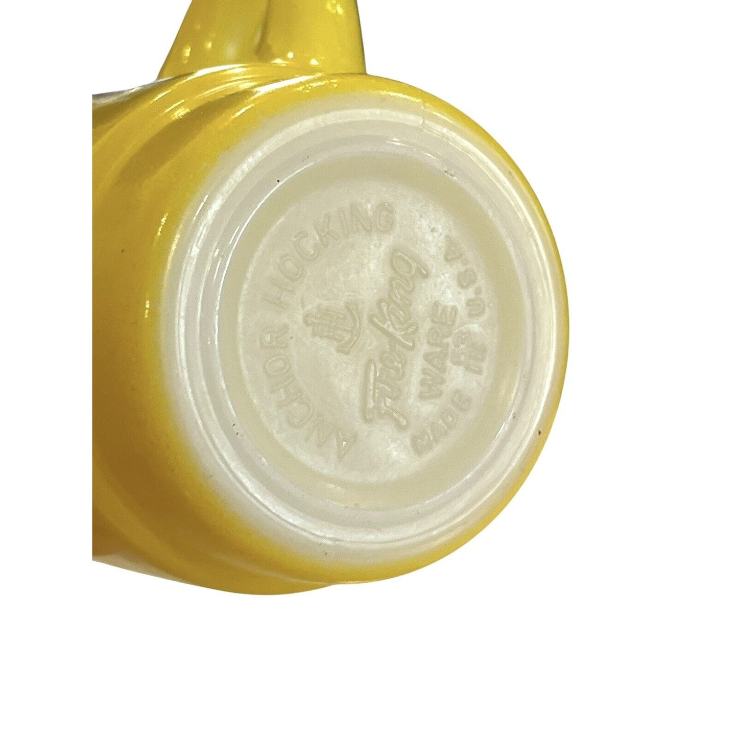 2 VTG Anchor Hocking Fire King Stacking Coffee Tea Cup Mug Black Rim Yellow Red