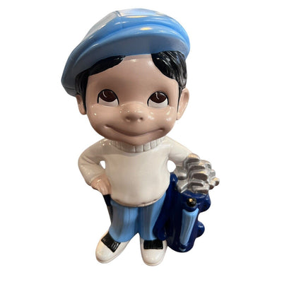 1970's Chalk Ware Boy Golfer Ceramic Mold Figurine Vintage Blue