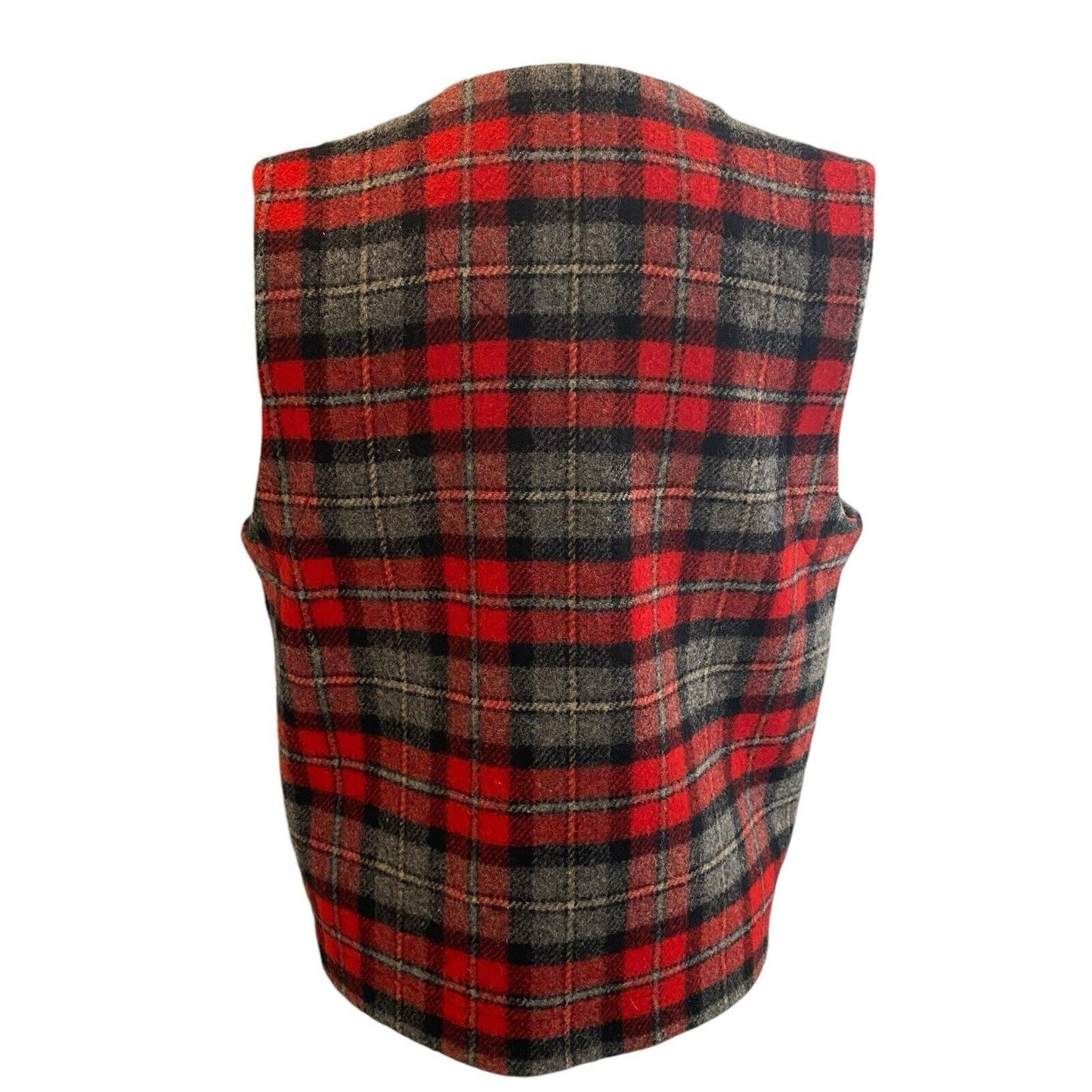 Petite Large Eddie Bauer Women Wool Plaid Red Black Grey Button Pocket Vest