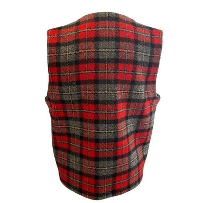 Petite Large Eddie Bauer Women Wool Plaid Red Black Grey Button Pocket Vest