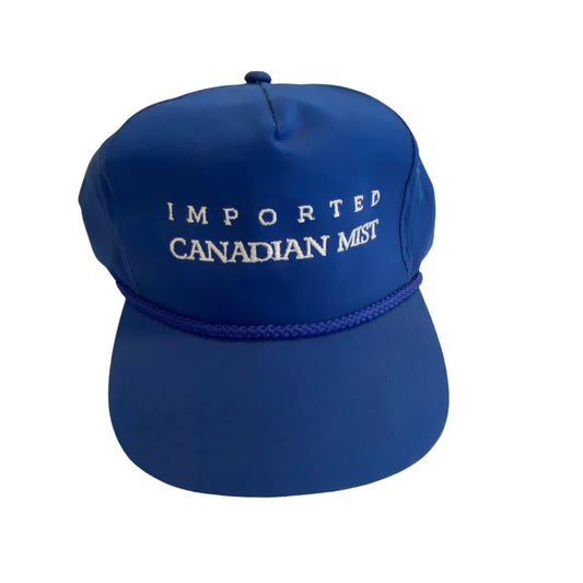 Vintage Hat Imported Canadian Mist Ball Cap Rope Hat Blue Snap Back