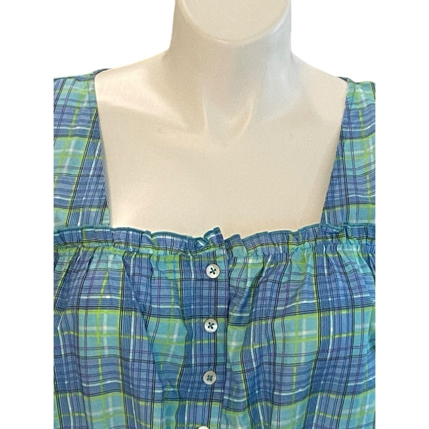 Size XXL Simply Southern Plaid Sleeveless Peplum Shirt Blue Green Cotton NWT