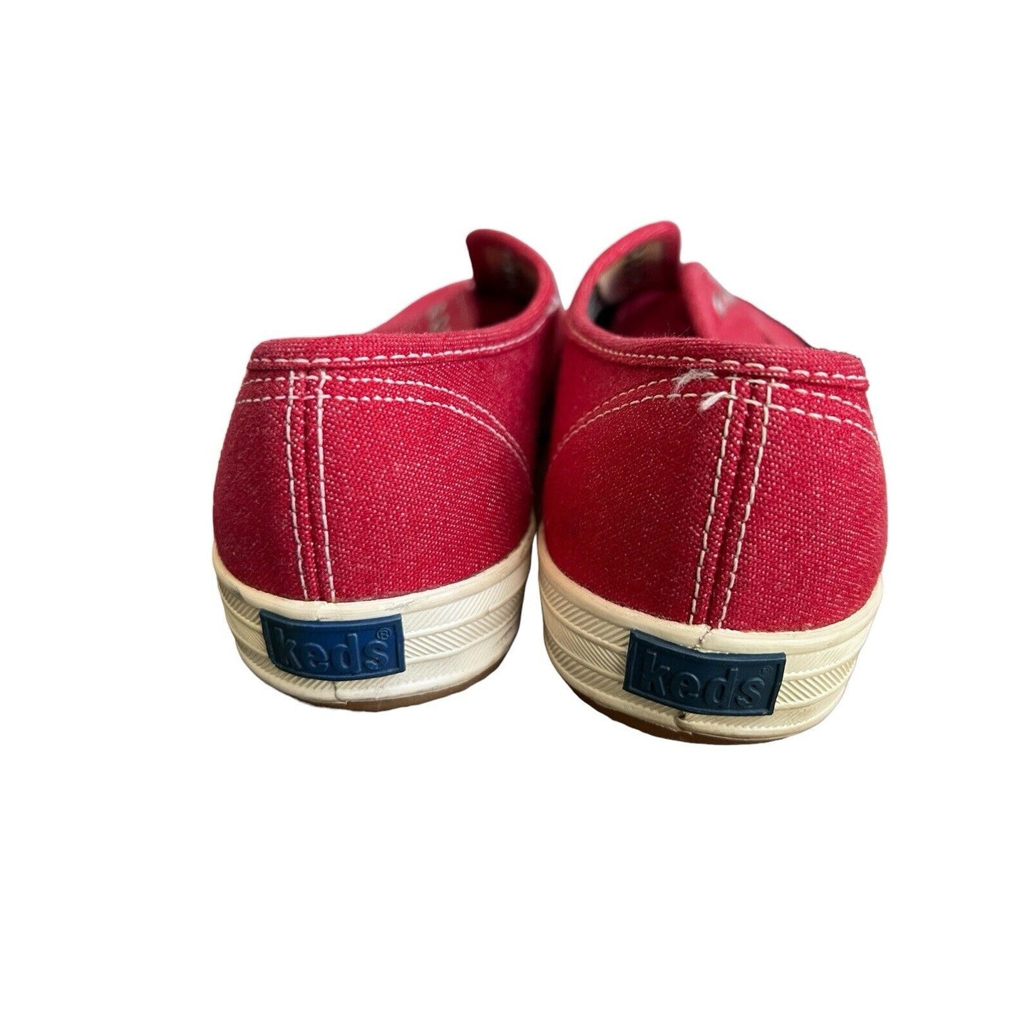 90s Vintage Keds Denim Sneakers Women 7.5 Retro Red Lace Up Shoes No Laces