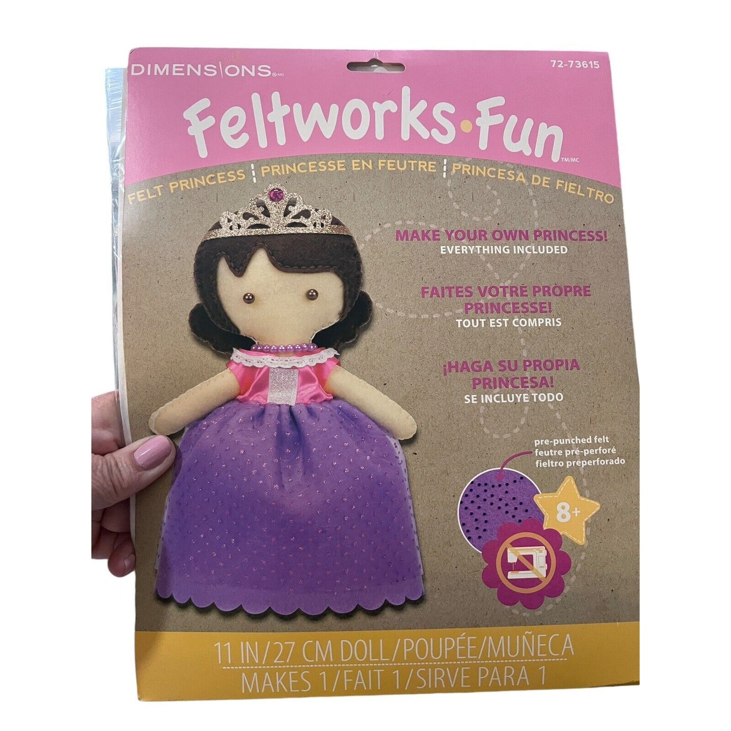 Brunette Princess Doll Feltworks Fun Embroidery Kit by Dimensions NEW Sealed Kid