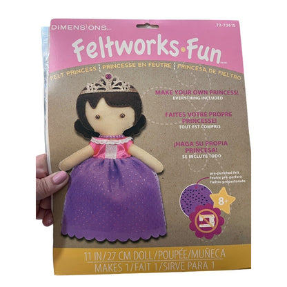 Brunette Princess Doll Feltworks Fun Embroidery Kit by Dimensions NEW Sealed Kid
