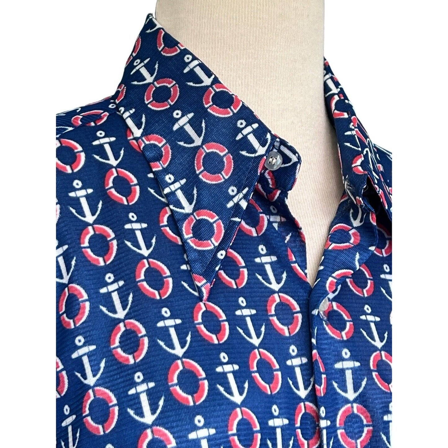 MARLBORO CLASSICS Womens Nautical Shirt Large Rare Vintage Button Down Polyester