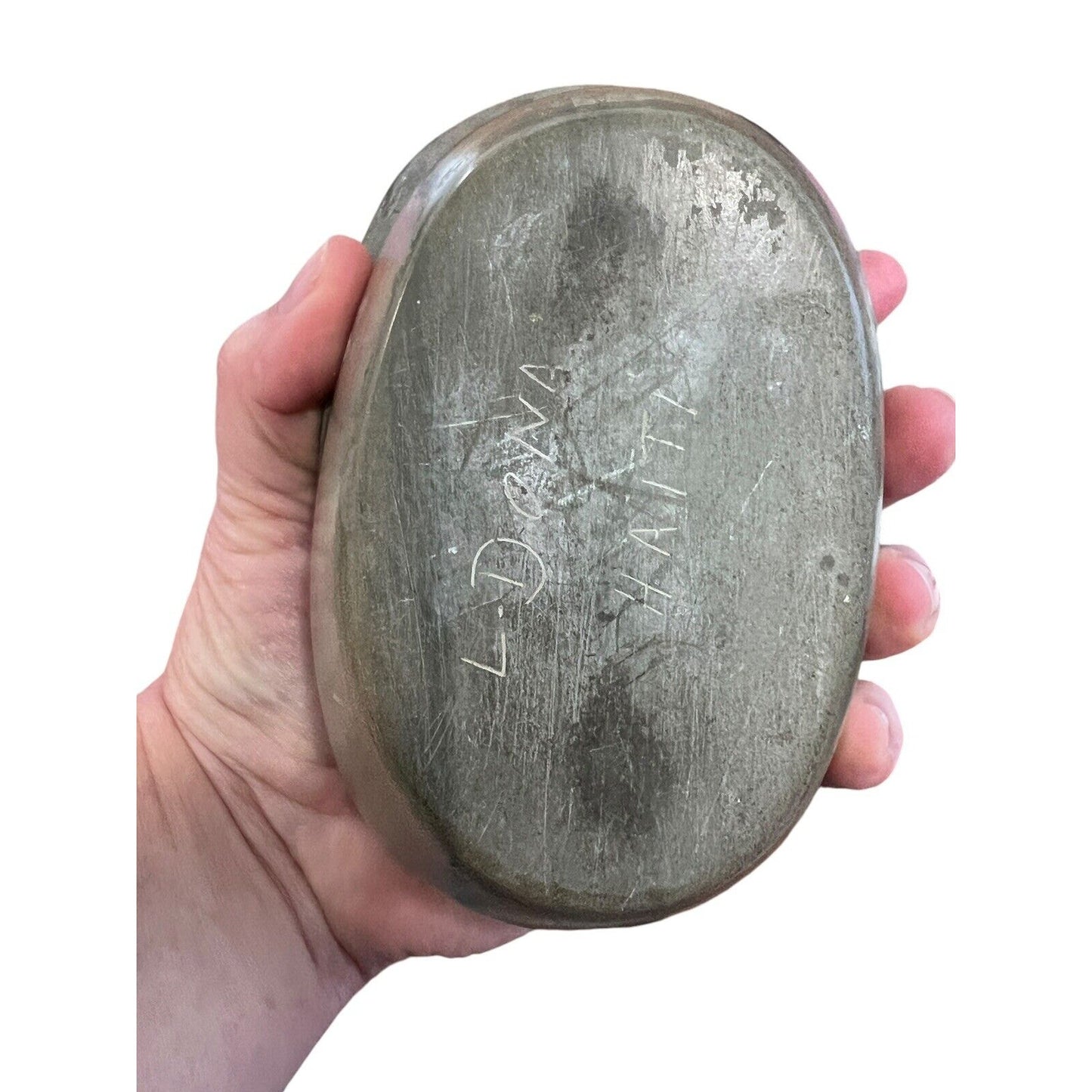 Carved Tree Gray Green Soapstone Lidded Trinket Box Smooth Haiti Soap Dish