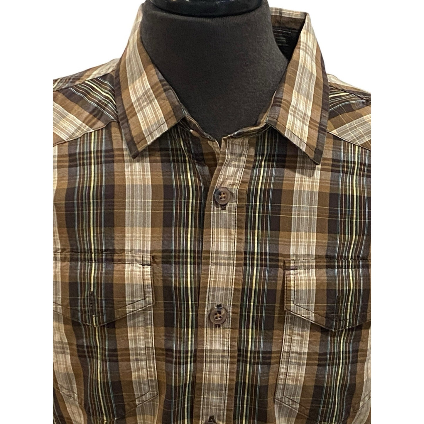 Prana Men Size L Short Sleeve Plaid Shirt Organic Cotton Blend Gorpcore