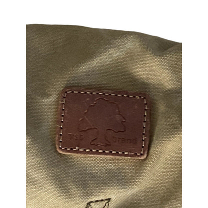 TSD Brand Forest Flap Crossbody Messenger Bag Tan Canvas Brown Leather Trim