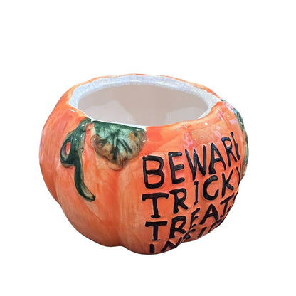 Ceramic Halloween Friendly Ghost Pumpkin Cookie Candy Jar Jack-o-lantern Pumpkin