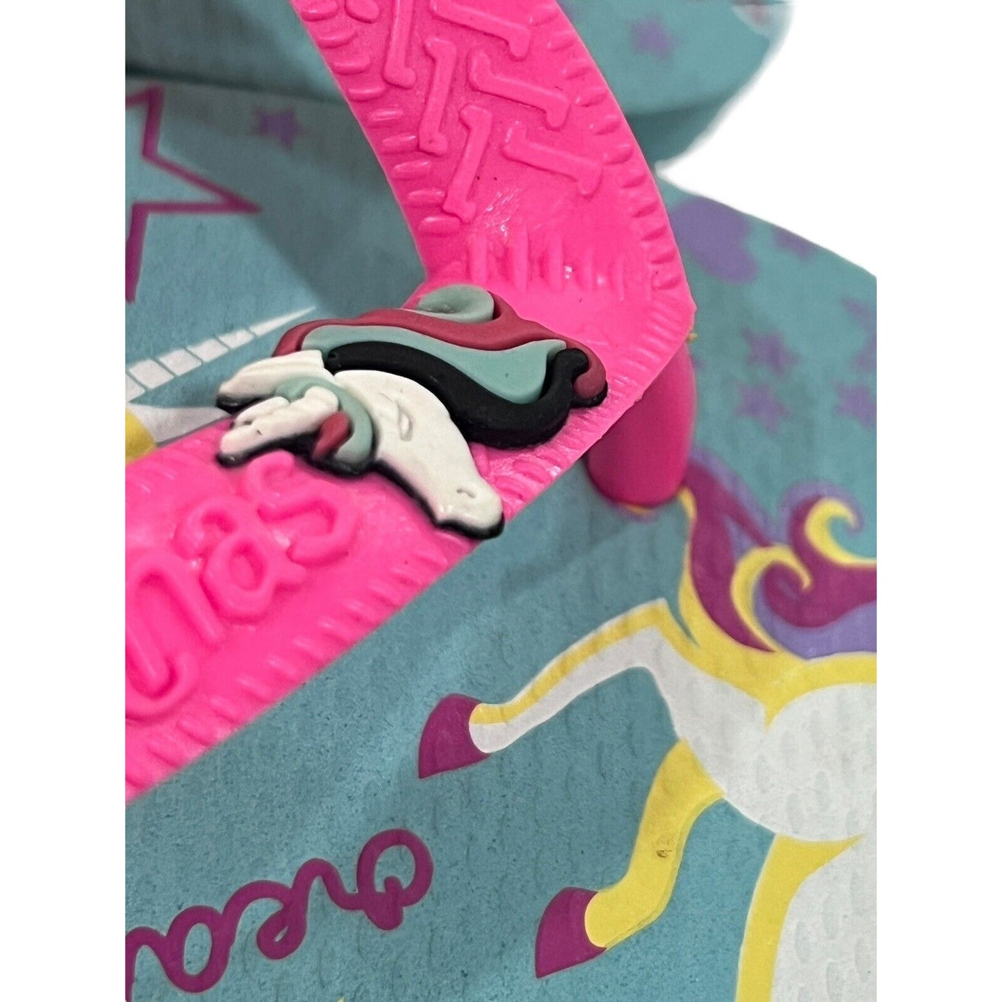 Havaianas Girls Hot Pink Purple Teal Unicorn Flip Flops Sandals Youth Size 3/4