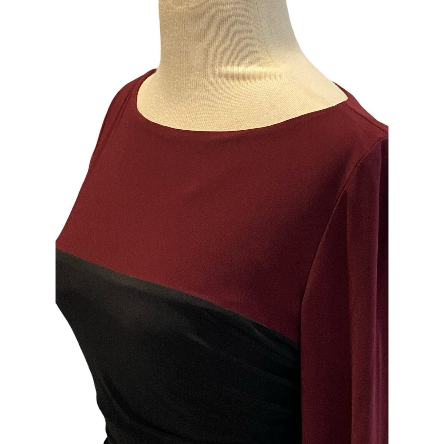 Size 4 Ralph Lauren Dress Black Garnet Color Block Slinky Ruched NWT