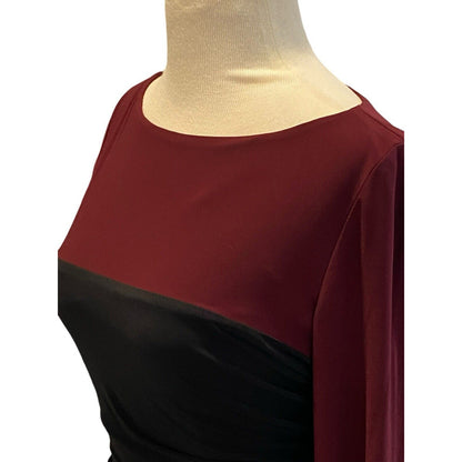 Size 4 Ralph Lauren Dress Black Garnet Color Block Slinky Ruched NWT