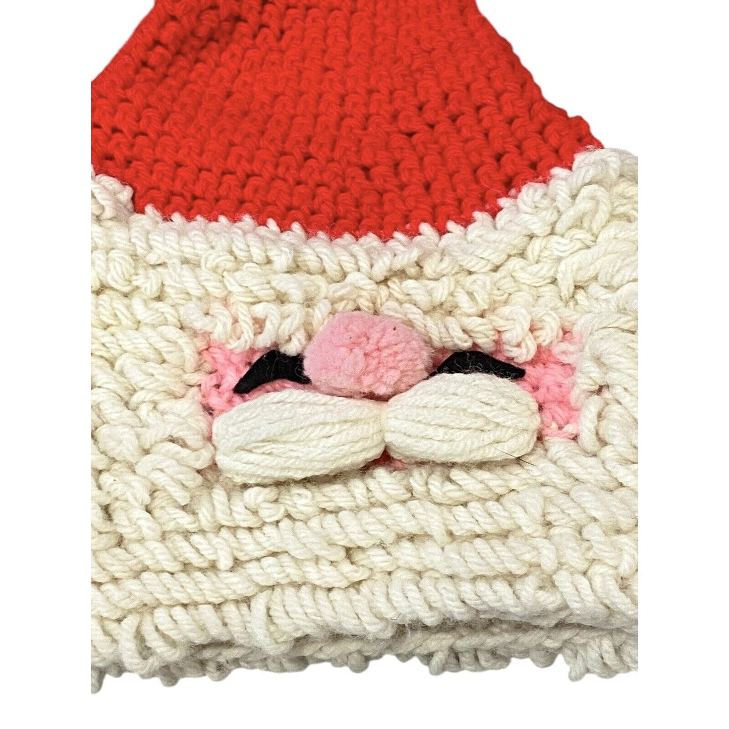 Kids Christmas Knitted Santa Beanie Hat Festive Holiday Party Vintage Handmade