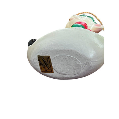 1982 Sheep Sledding Christmas Ornament Midwest Importers Holidays Vintage