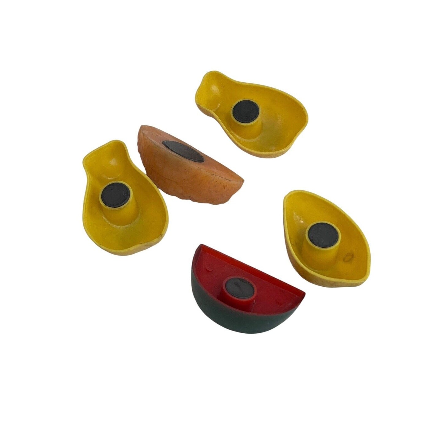 Vintage Fruit Fridge Refrigerator Magnets Plastic set of 5 1960s Watermelon Pear