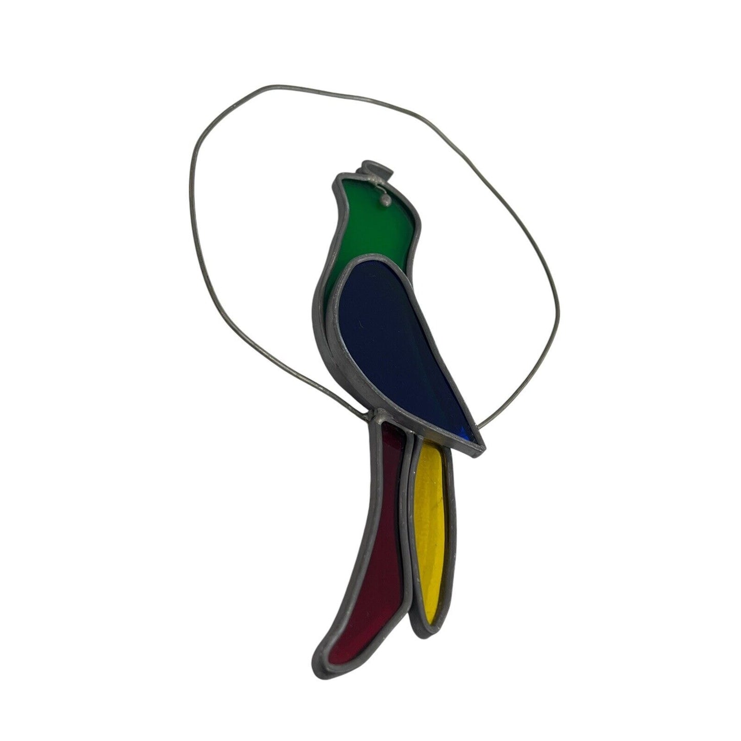 Vintage Stained Glass Parrot Partridge Bird in Loop Sun Catcher