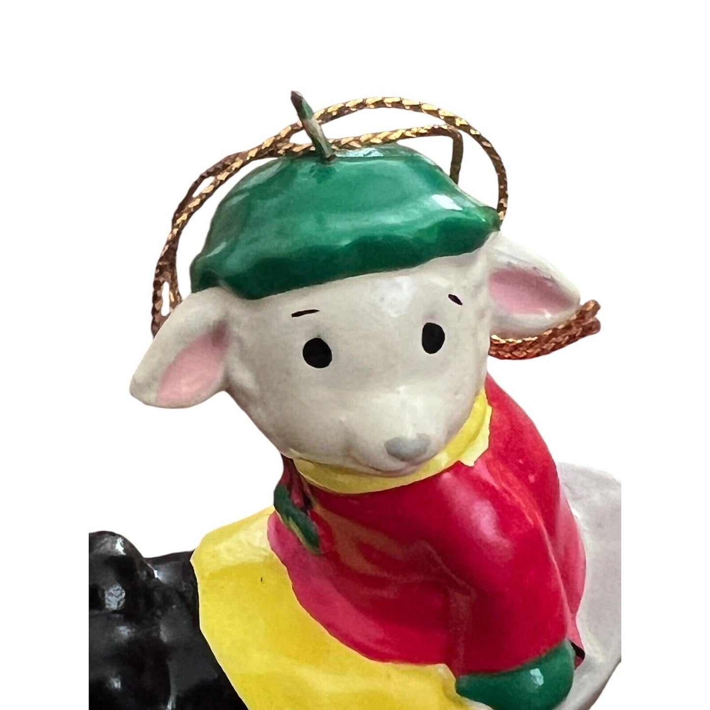 1982 Sheep Sledding Christmas Ornament Midwest Importers Holidays Vintage