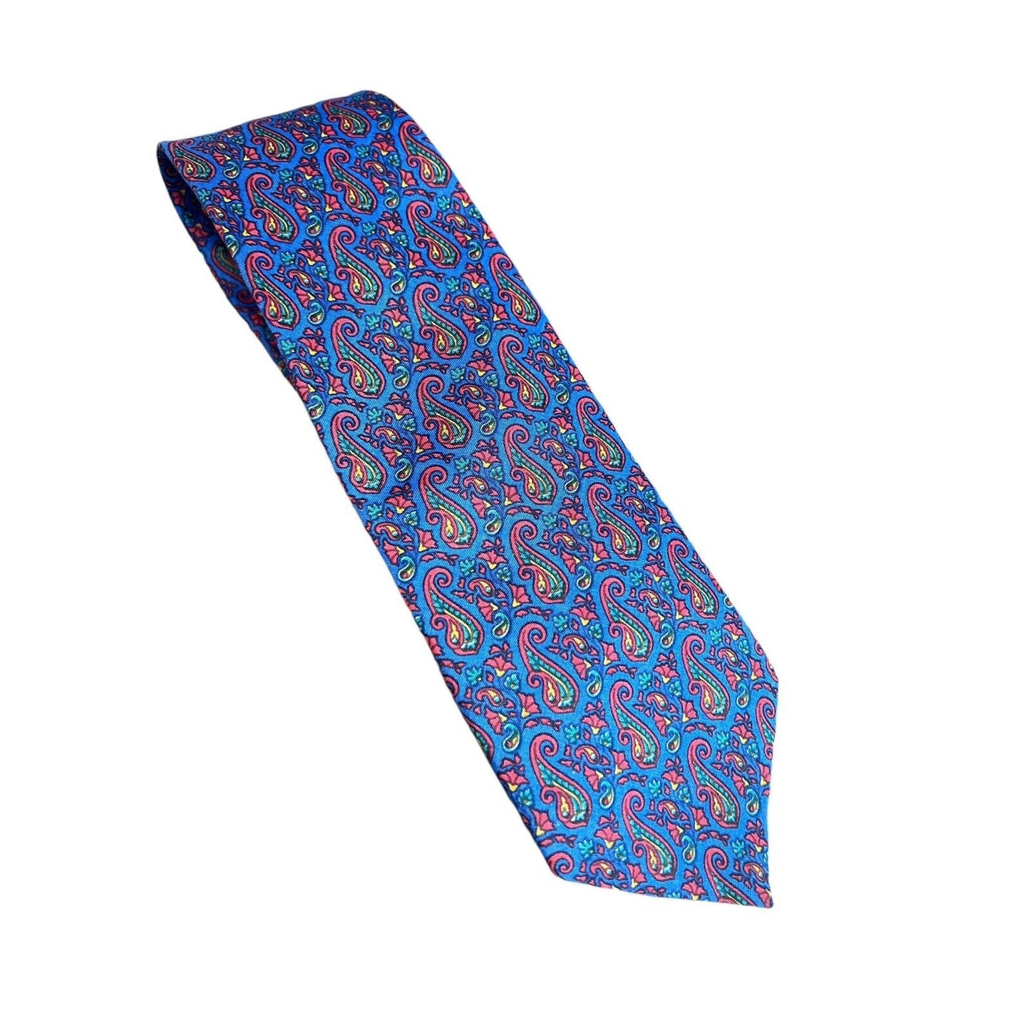 Michelsons Of London Men’s Silk Burgundy Tie Blue Paisley Bright Flowers 55x2.75