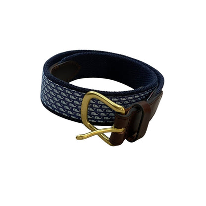 26 Vineyard Vines Whale Fabric Leather Belt Mens Classic Blue