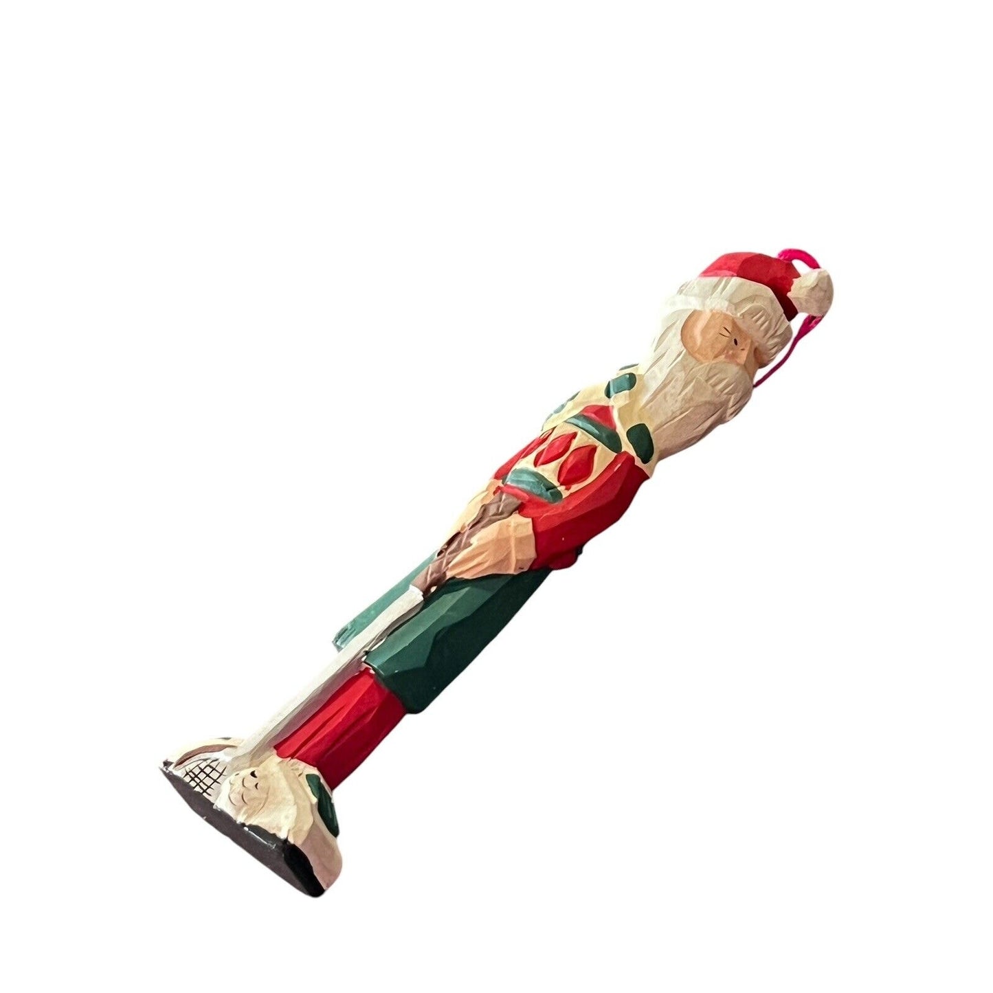 Santa Claus Golf Carved Wood Christmas Ornament Holiday Primitive Painted