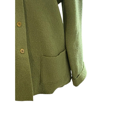 Eileen Fisher Green 109% Wool Button Down Jacket Womens Petite Small PS