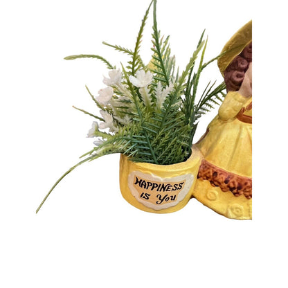 Vintage De Bec Japan Happiness Is You Small Planter Candle Holder Yellow