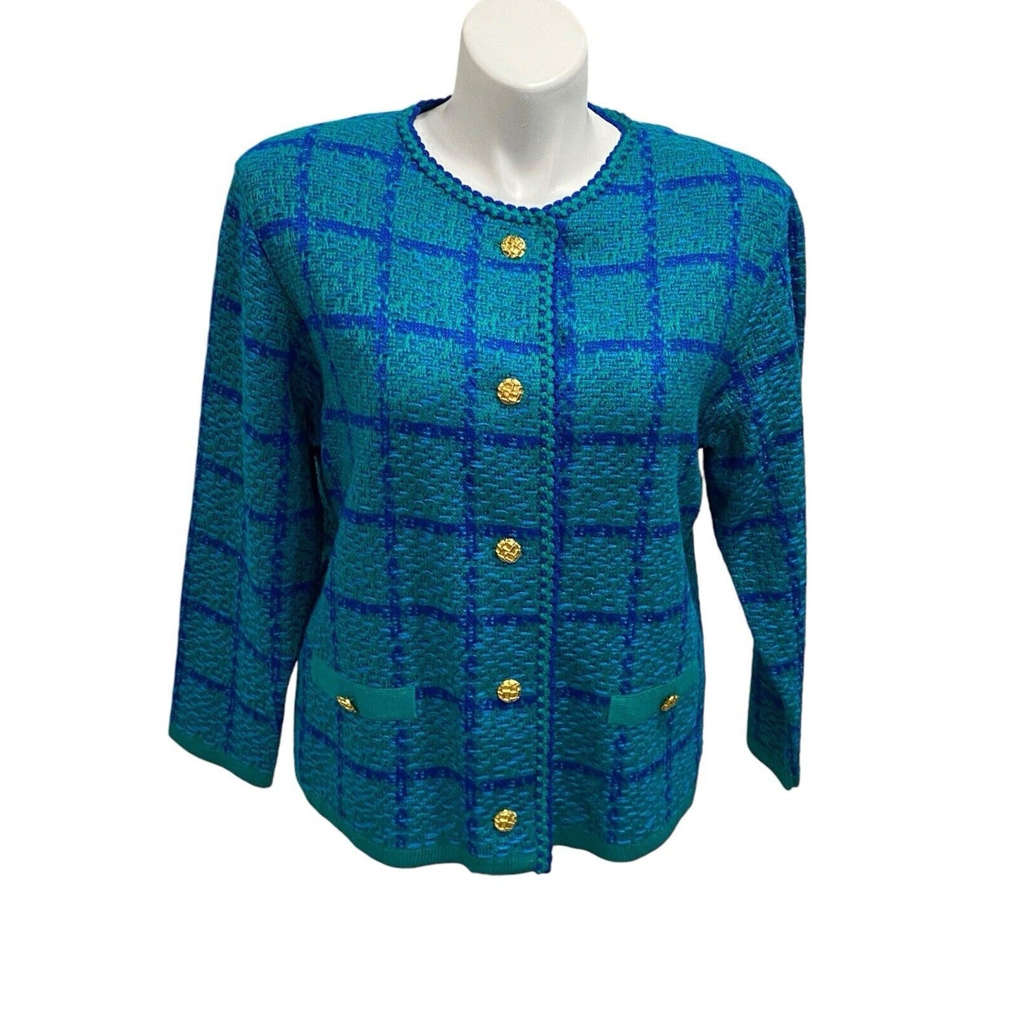 Vintage Castleberry Blue Green Plaid Boucle Tweed Blazer Jacket Size 18