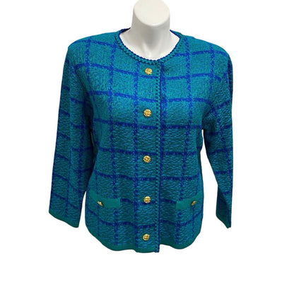 Vintage Castleberry Blue Green Plaid Boucle Tweed Blazer Jacket Size 18